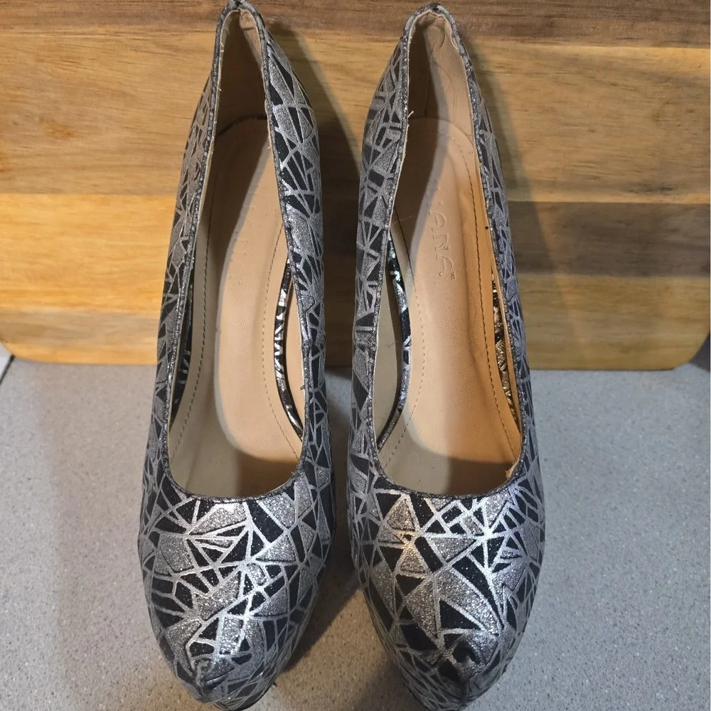 Women's Liliana Black & Silver Metallic Platform Stiletto Heel Size 10 Club Rave